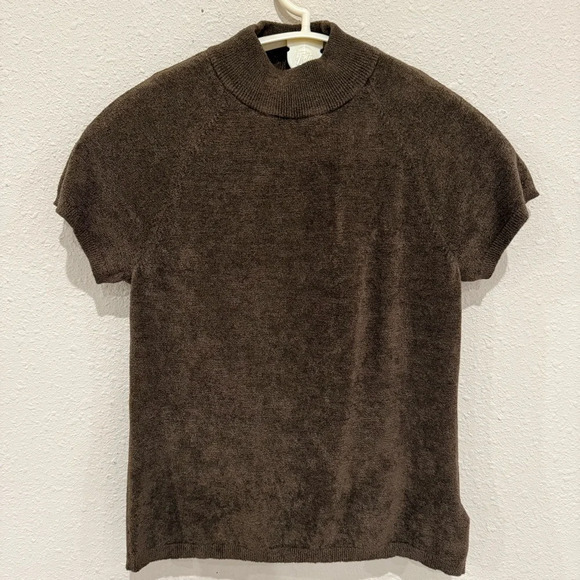 Vintage 90's Kasper Sweater Soft Short Raglan Sleeves Mock Neck Brown Sz Medium - Picture 1 of 10